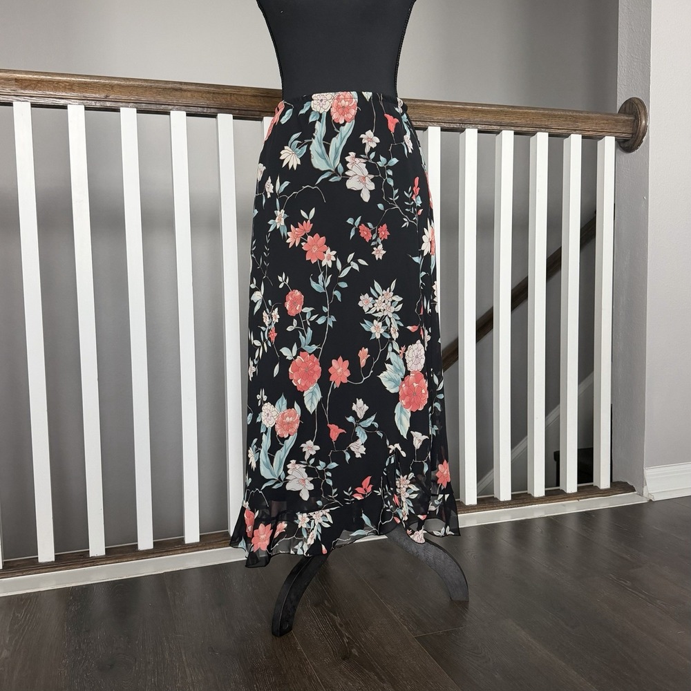 Dark Romantic Y2K Fairy Floral MidiSkirt Ruffle Hem Medium Whimsigoth Coquette‎